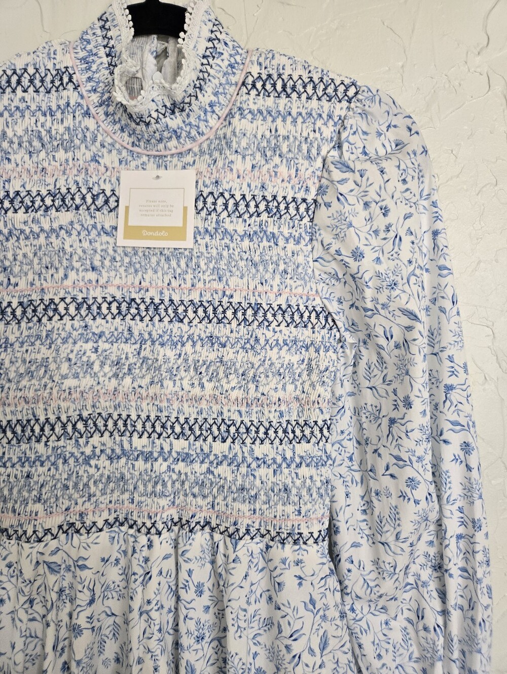 NWT Dondolo x Pencil + Paper Co Smocked Floral Blue White Cottagecore Dress, XS - Picture 4 of 13